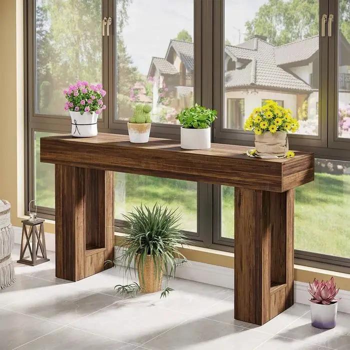 Modern Farmhouse 63-inch Long Narrow Console Sofa Table in Brown Wood Finish by HomePacific