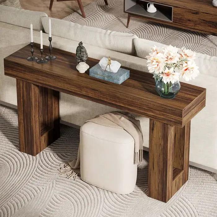 Modern Farmhouse 63-inch Long Narrow Console Sofa Table in Brown Wood Finish by HomePacific