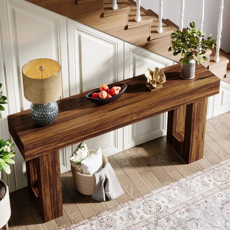 Modern Farmhouse 63-inch Long Narrow Console Sofa Table in Brown Wood Finish by HomePacific
