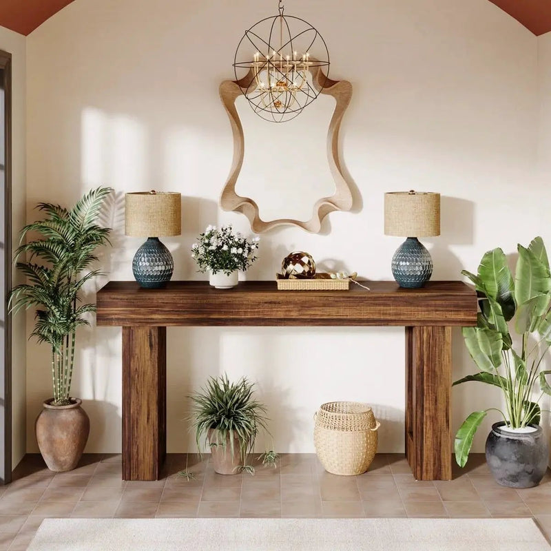Modern Farmhouse 63-inch Long Narrow Console Sofa Table in Brown Wood Finish by HomePacific
