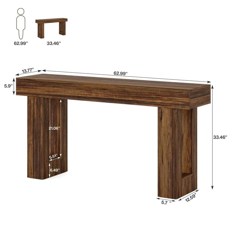 Modern Farmhouse 63-inch Long Narrow Console Sofa Table in Brown Wood Finish by HomePacific