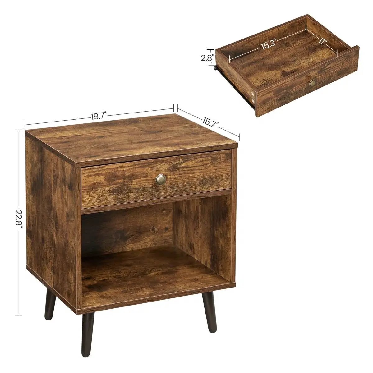 Mid-Century Farmhouse Bedroom 1-Drawer Nightstand End Table with Open Shelf by HomePacific