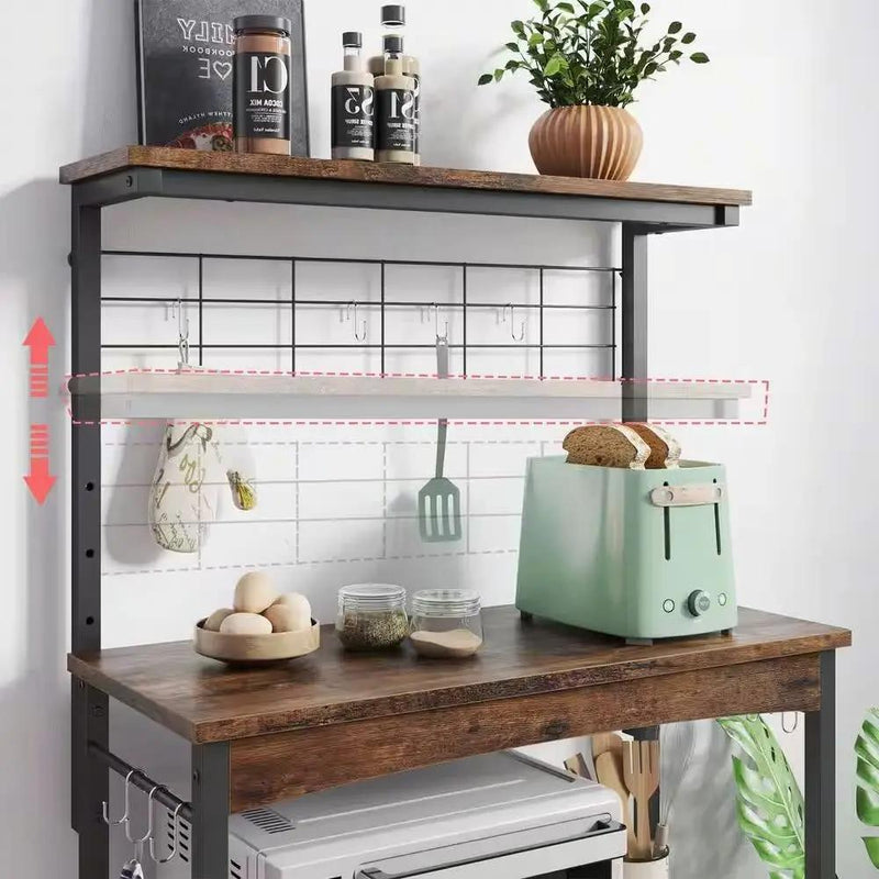 Industrial Kitchen Metal Wood Bakers Rack Microwave Cart with Storage Cabinet by HomePacific