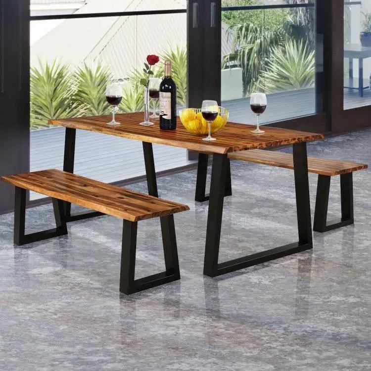 Modern Indoor Outdoor Metal Frame Wood Top Patio or Kitchen Dining Table by HomePacific