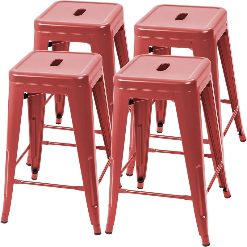 Set of 4 - 24-in. Indoor/Outdoor Backless Stacking Red Metal Barstools by HomePacific