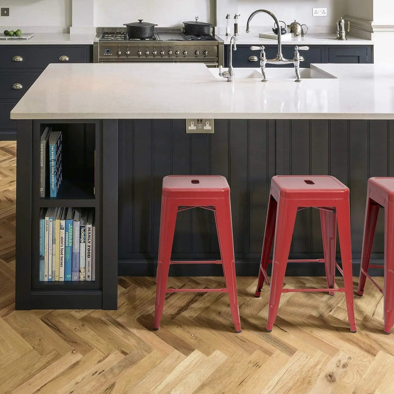 Set of 4 - 24-in. Indoor/Outdoor Backless Stacking Red Metal Barstools by HomePacific