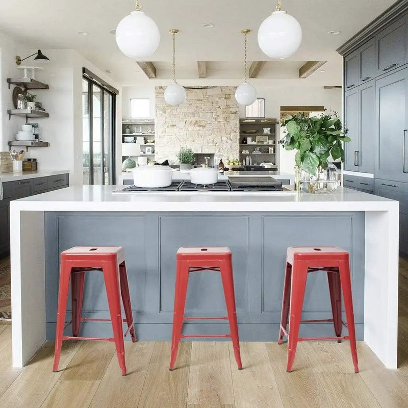 Set of 4 - 24-in. Indoor/Outdoor Backless Stacking Red Metal Barstools by HomePacific