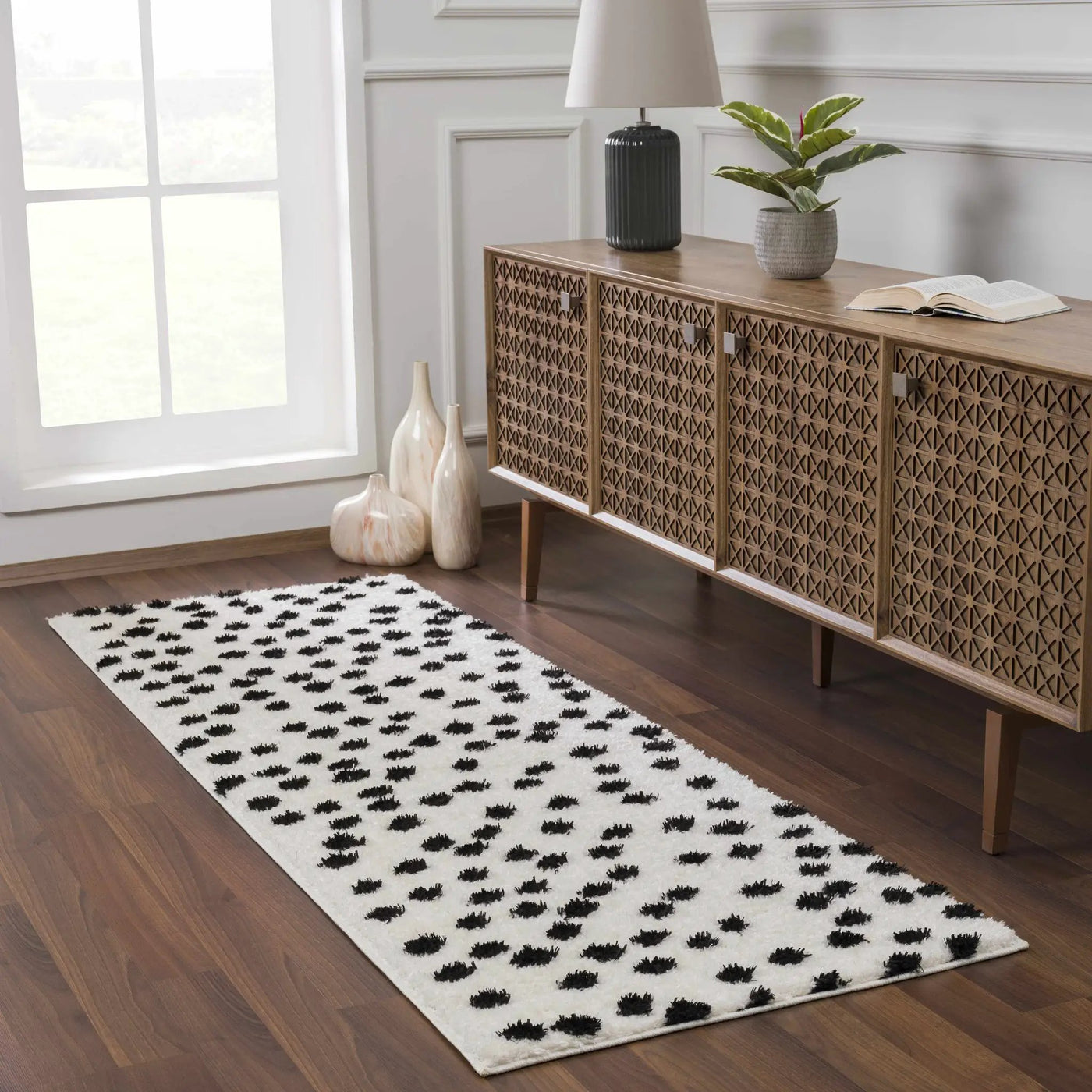 Cansu Black & White Dotted Area Rug by Boutique Rugs