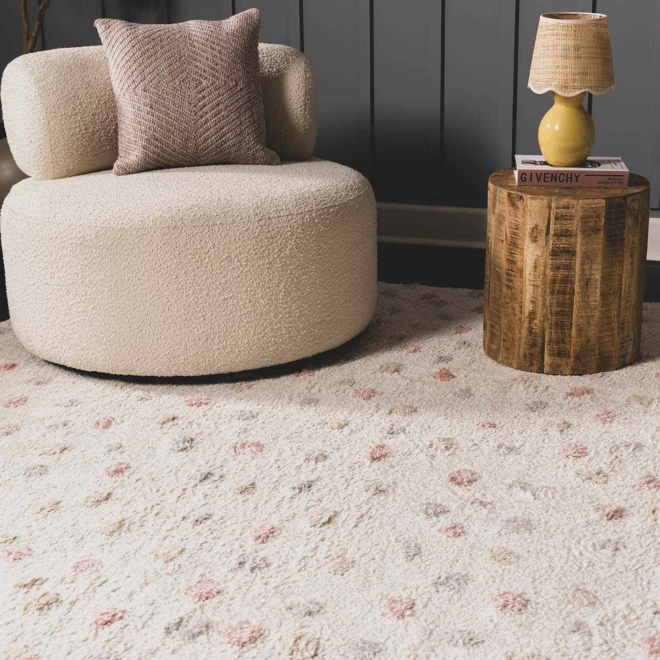 Cansu Pink & Cream Dotted Area Rug by Boutique Rugs