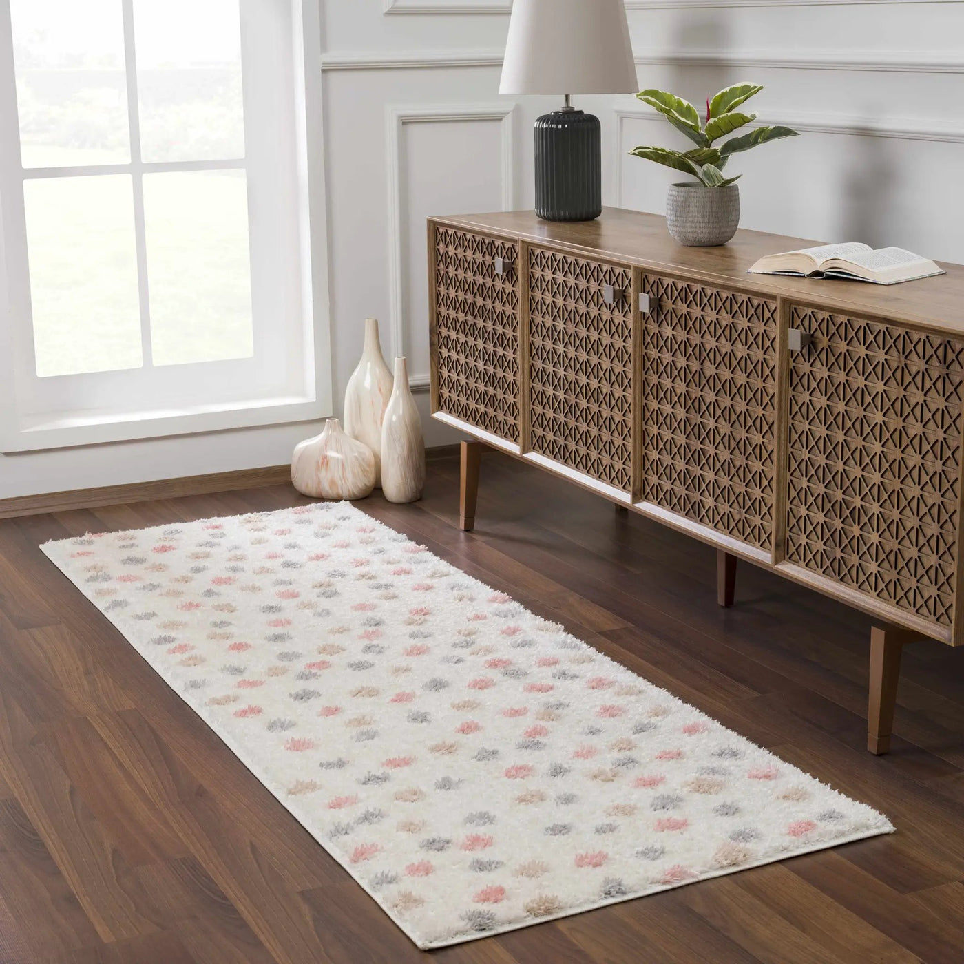 Cansu Pink & Cream Dotted Area Rug by Boutique Rugs