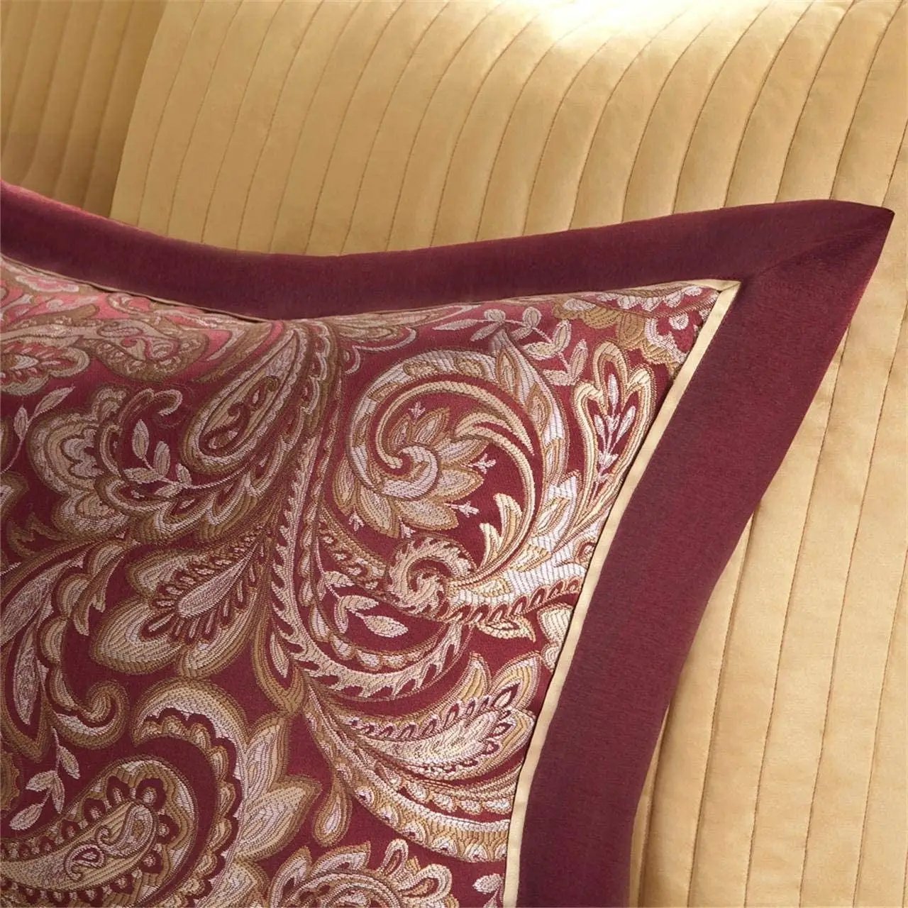 Queen 12 Piece Cotton Polyester Comforter Set Red Gold Paisley by HomePacific
