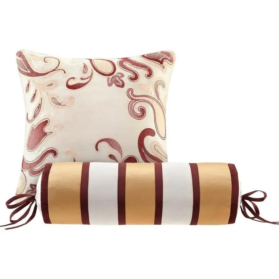 Queen 12 Piece Cotton Polyester Comforter Set Red Gold Paisley by HomePacific