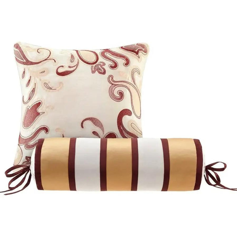 Queen 12 Piece Cotton Polyester Comforter Set Red Gold Paisley by HomePacific