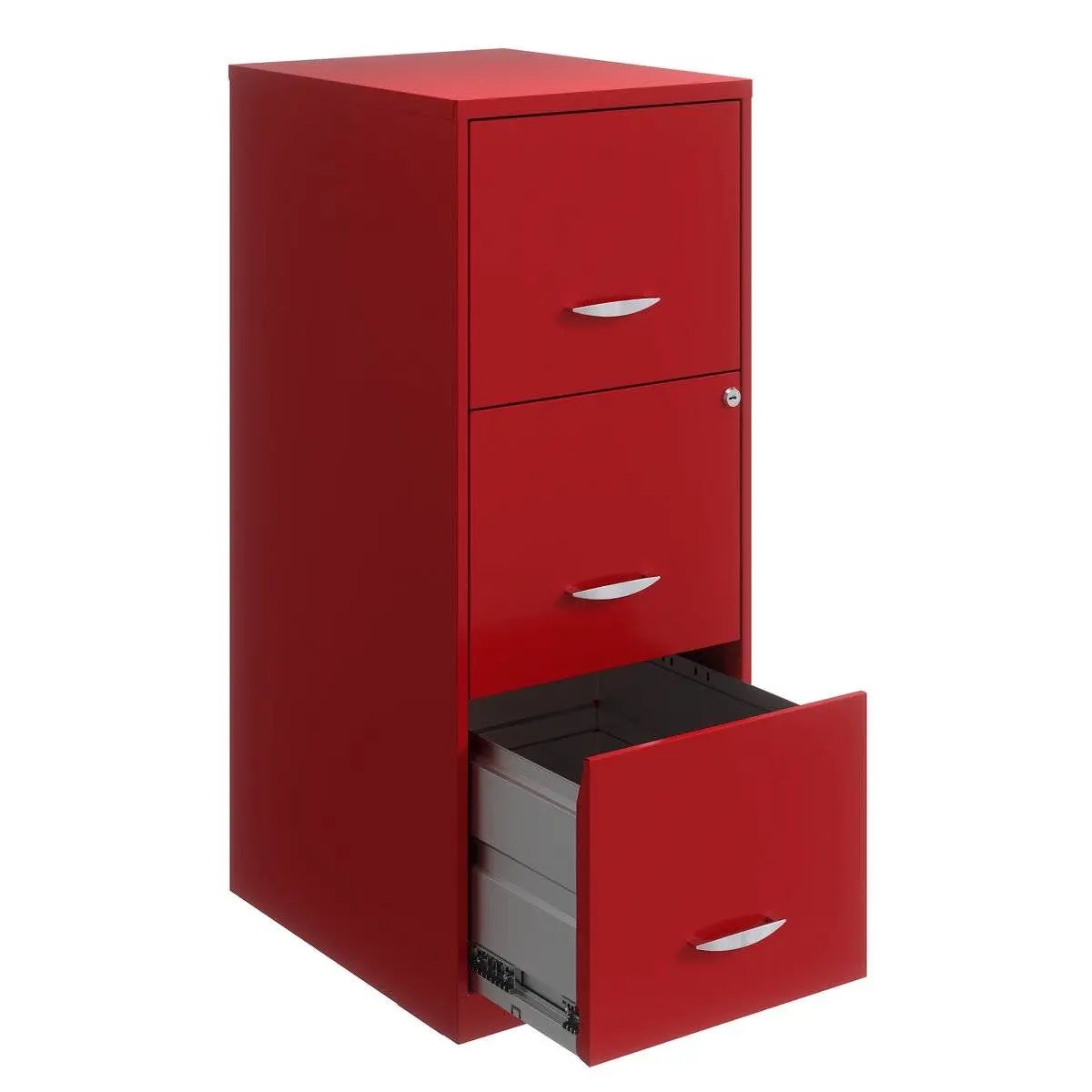 Red Metal 3-Drawer Vertical Key Locking Filing Cabinet by HomePacific