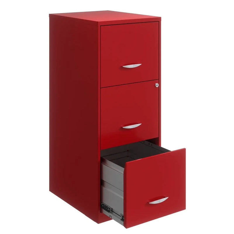 Red Metal 3-Drawer Vertical Key Locking Filing Cabinet by HomePacific