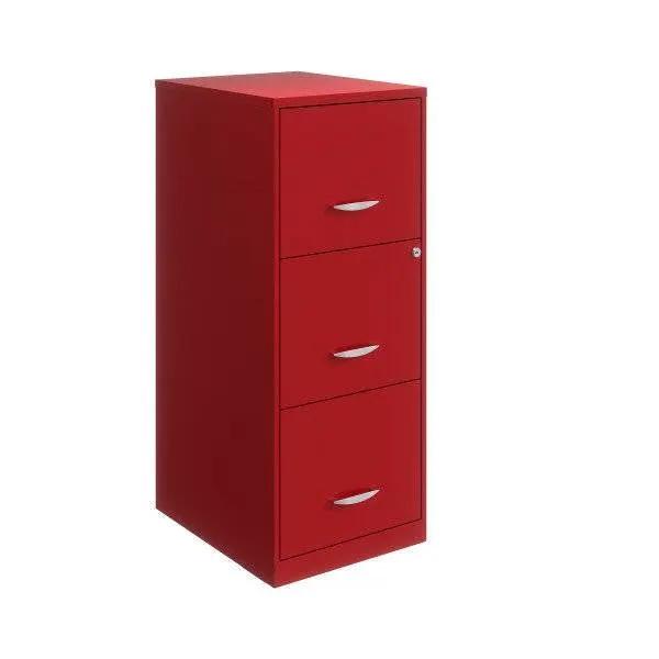 Red Metal 3-Drawer Vertical Key Locking Filing Cabinet by HomePacific