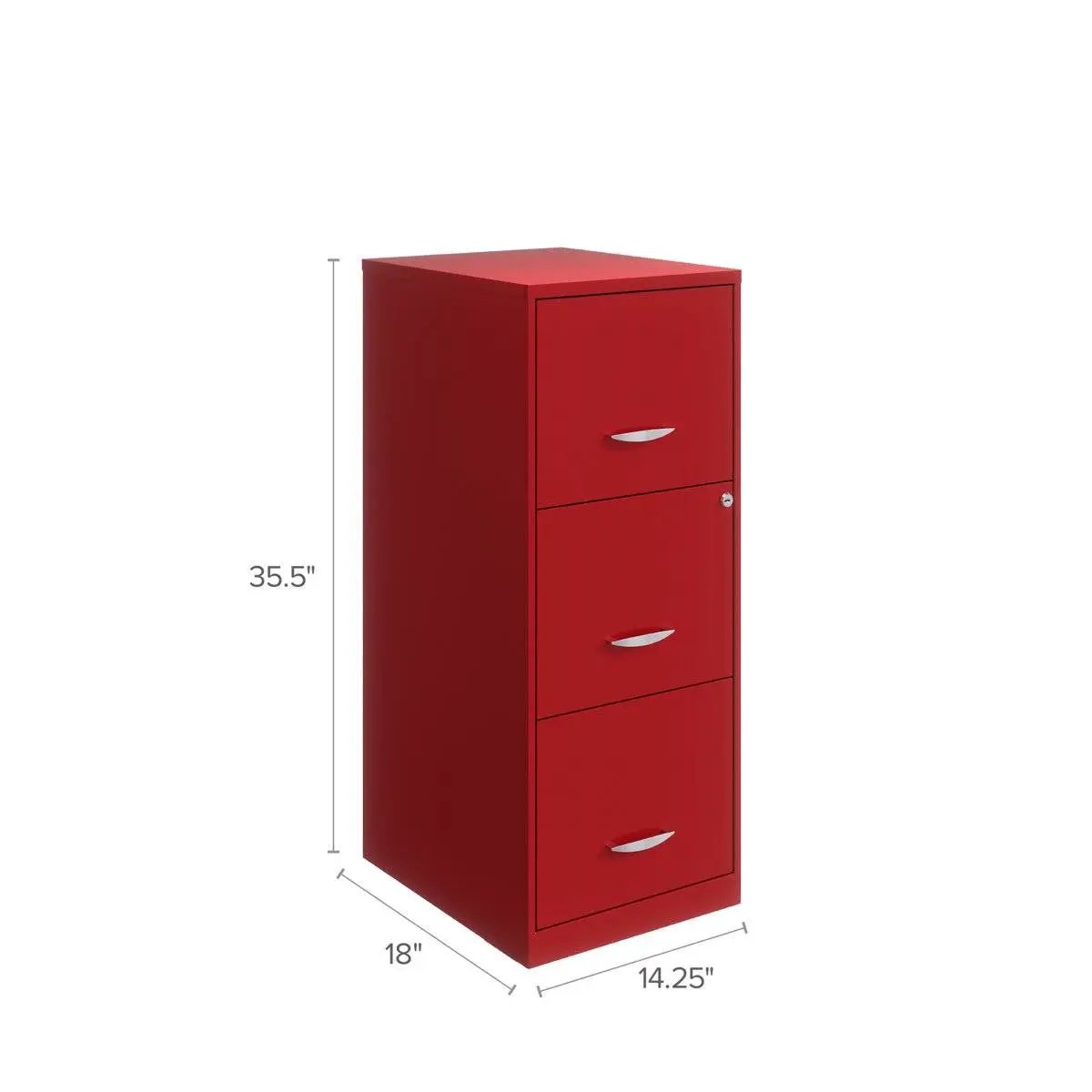 Red Metal 3-Drawer Vertical Key Locking Filing Cabinet by HomePacific