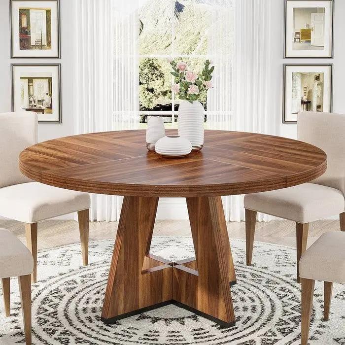 Farmhouse 47-inch Round Kitchen Dining Table in Vintage Brown Wood Finish by HomePacific