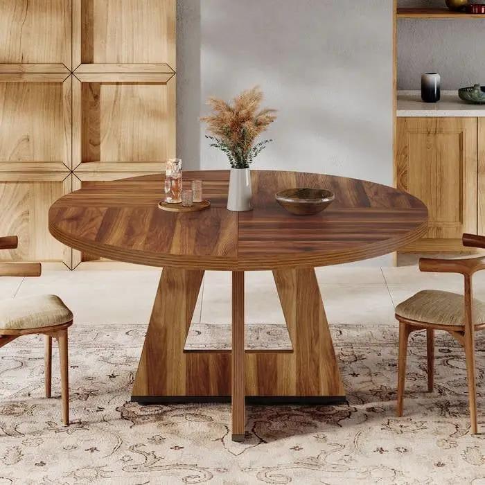 Farmhouse 47-inch Round Kitchen Dining Table in Vintage Brown Wood Finish by HomePacific