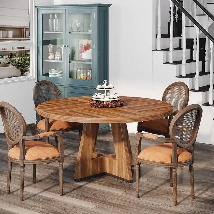 Farmhouse 47-inch Round Kitchen Dining Table in Vintage Brown Wood Finish by HomePacific