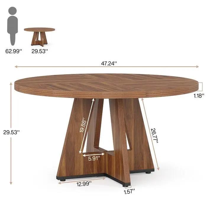 Farmhouse 47-inch Round Kitchen Dining Table in Vintage Brown Wood Finish by HomePacific