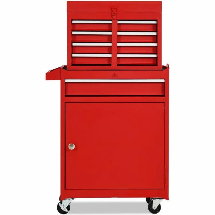Red Heavy Duty Steel Lockable Rolling Tool Chest Mobile Garage Storage Cart by HomePacific