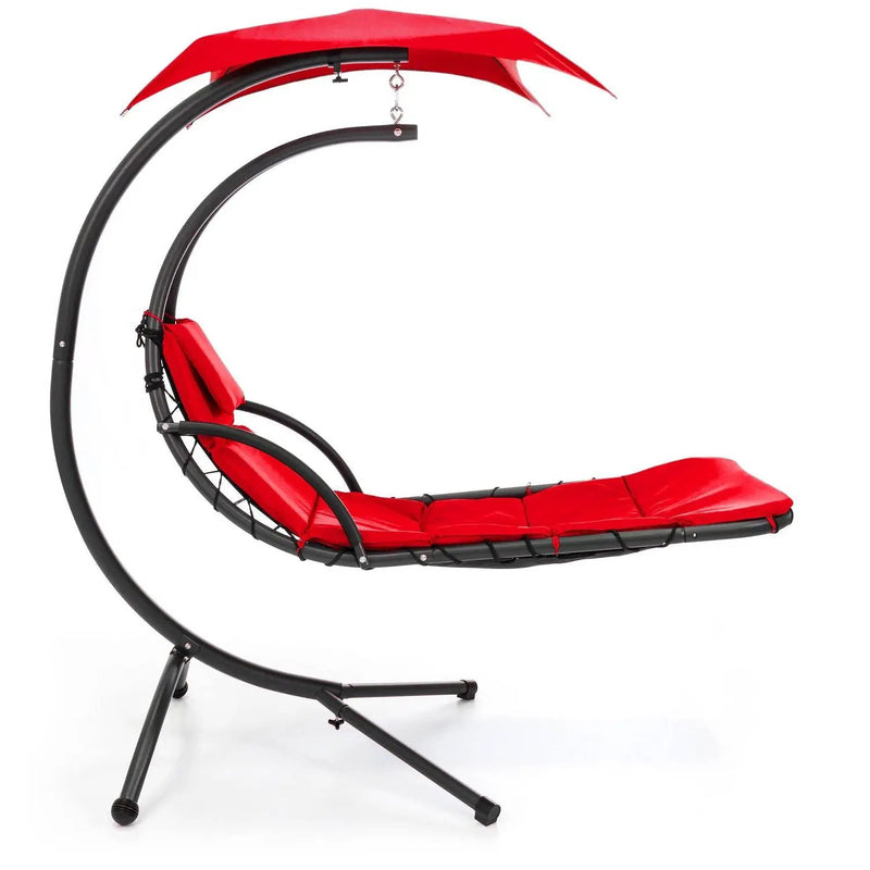 Red Single Person Sturdy Modern Chaise Lounger Hammock Chair Porch Swing by HomePacific
