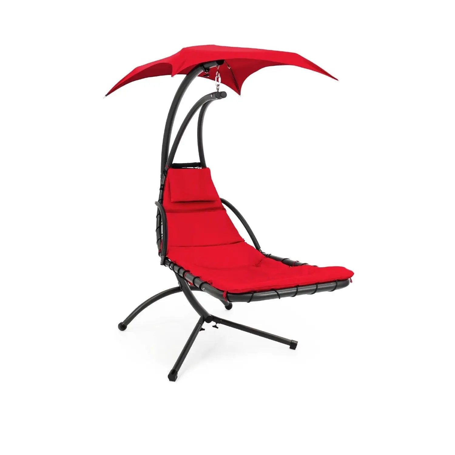 Red Single Person Sturdy Modern Chaise Lounger Hammock Chair Porch Swing by HomePacific