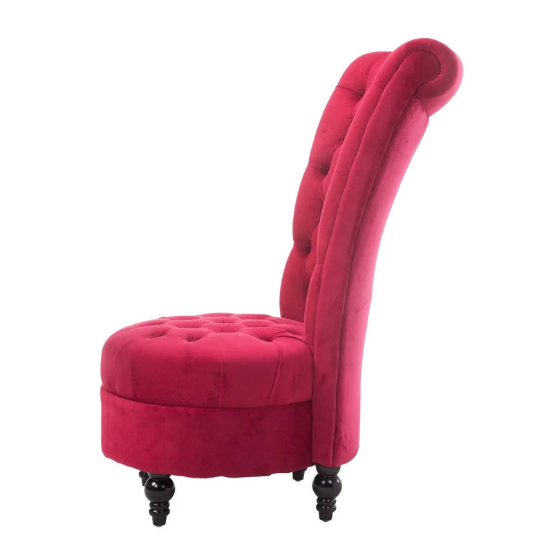 Red Tufted High Back Plush Velvet Upholstered Accent Low Profile Chair by HomePacific