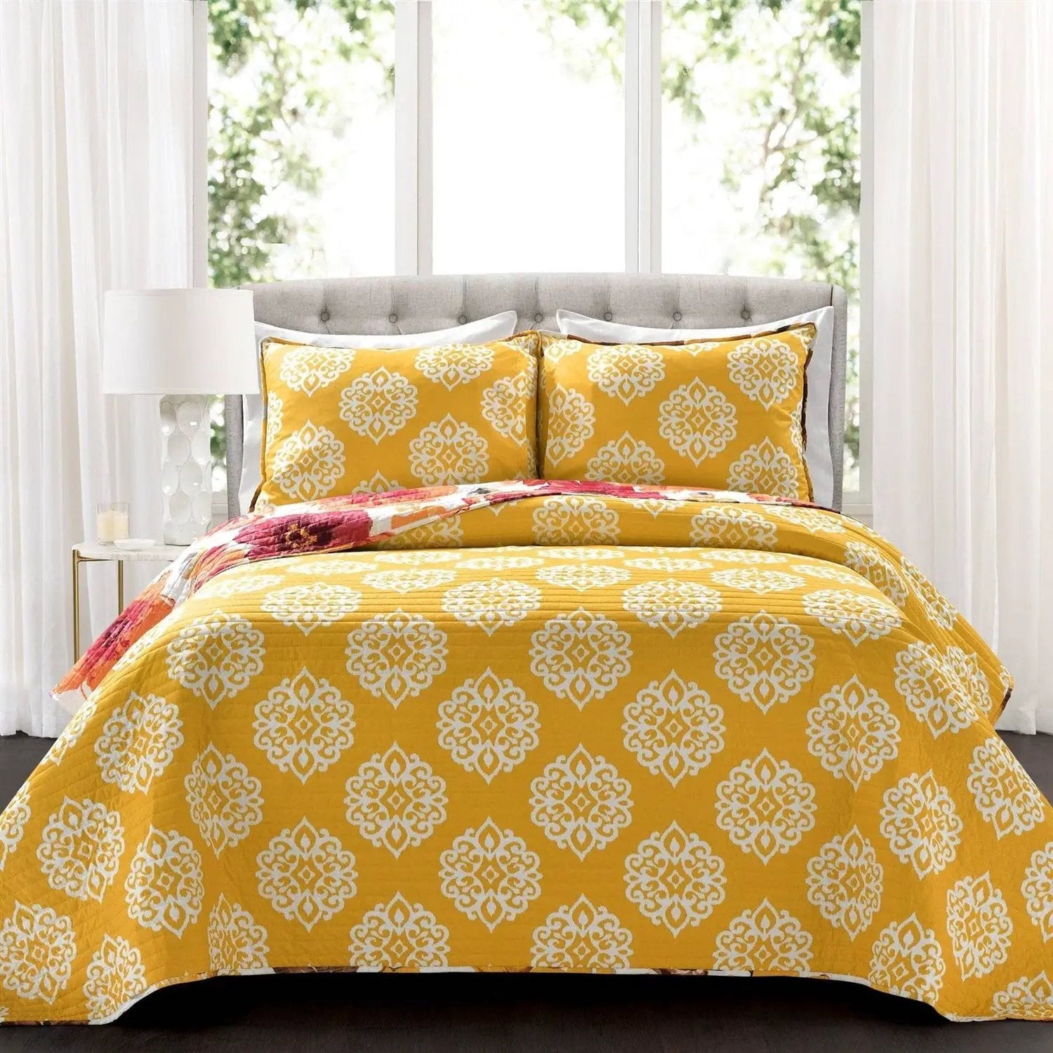 King size Orange Red Flowers Lightweight Polyester Microfiber Quilt Set by HomePacific