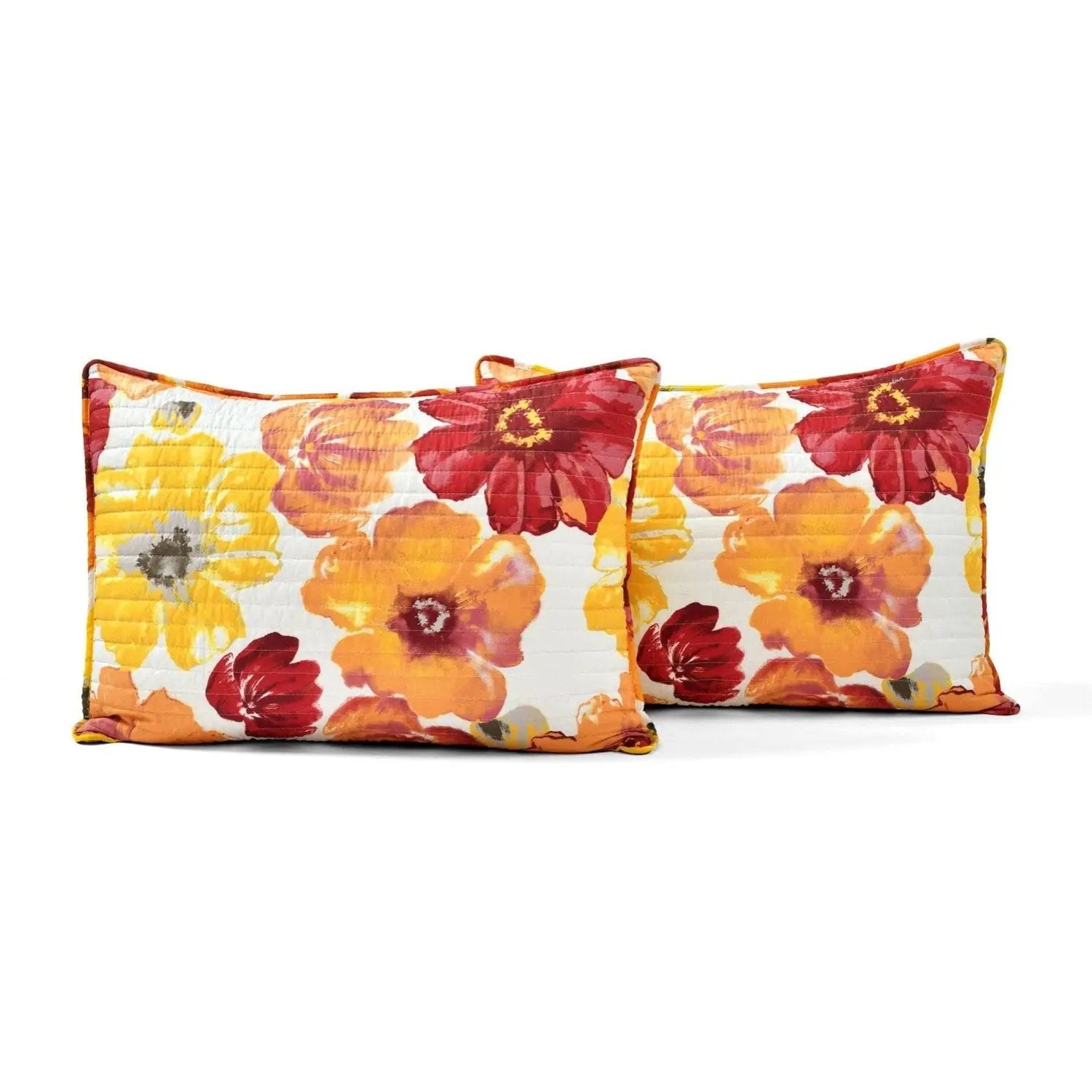Full/Queen Red Orange Flowers Lightweight Polyester Microfiber Quilt Set by HomePacific