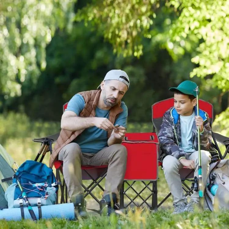 Red 2-Piece Folding Camping Canopy Chairs Set with Cup Holder and Storage Pocket by HomePacific