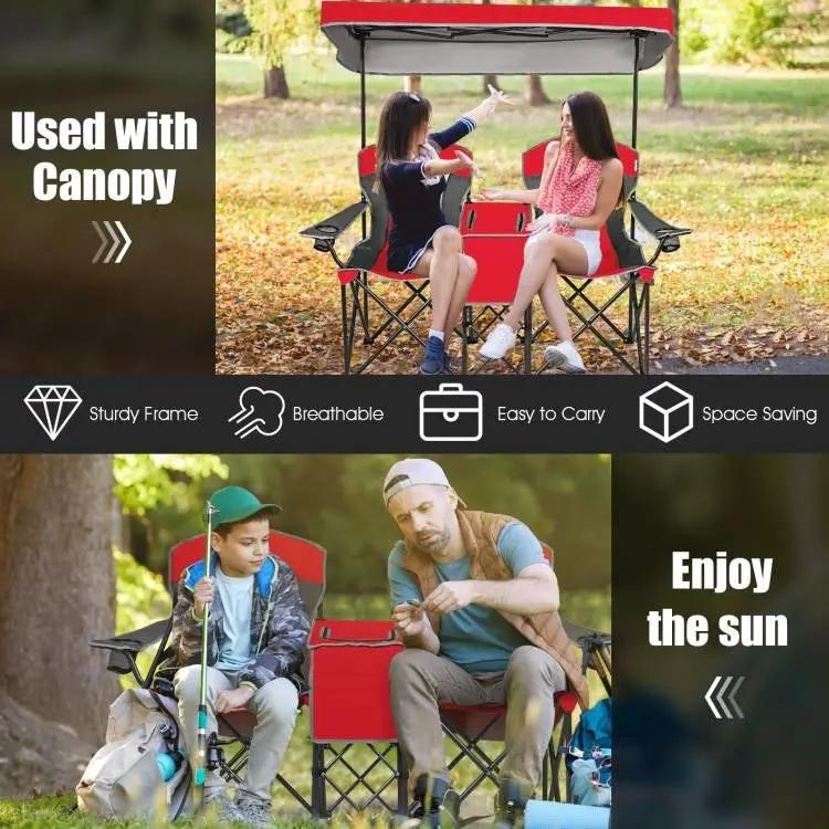 Red 2-Piece Folding Camping Canopy Chairs Set with Cup Holder and Storage Pocket by HomePacific