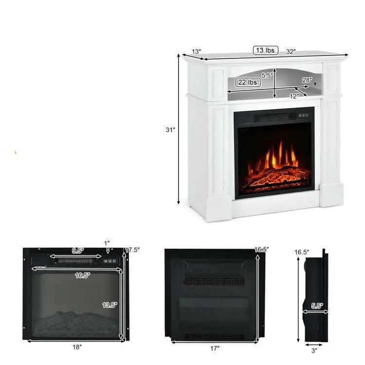 32 inch 1,400 Watt Electric TV Stand Fireplace with Shelf White by HomePacific