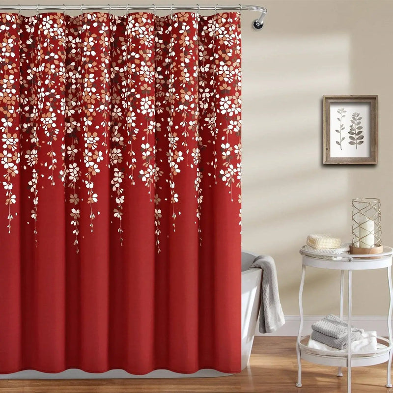 72-inch Red White and Flowers Vines Floral Shower Curtain by HomePacific