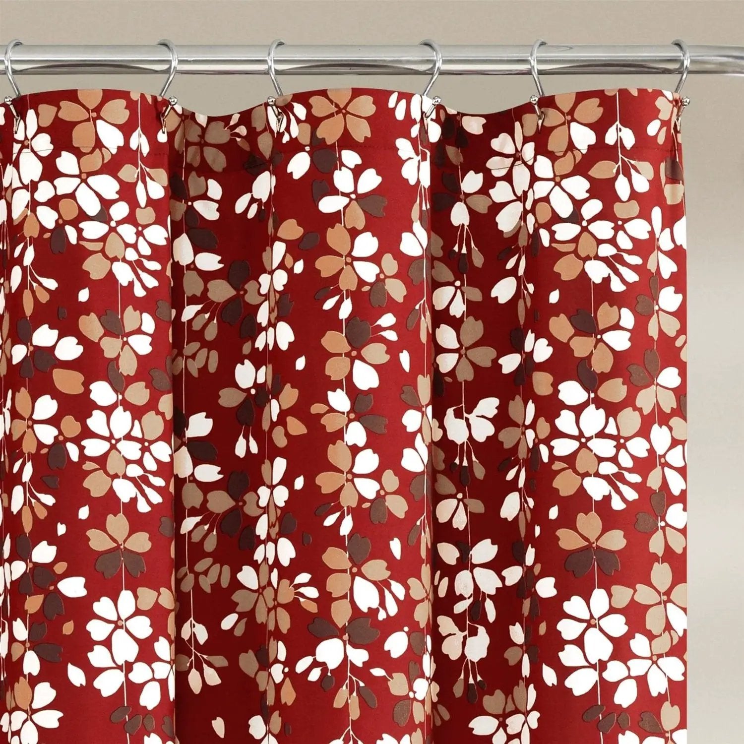 72-inch Red White and Flowers Vines Floral Shower Curtain by HomePacific