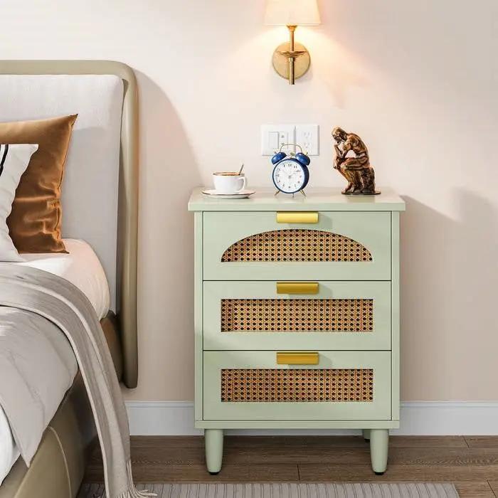 Retro Mid-Century Modern 3 Drawer Bedside Table Nightstand in Mint Green by HomePacific