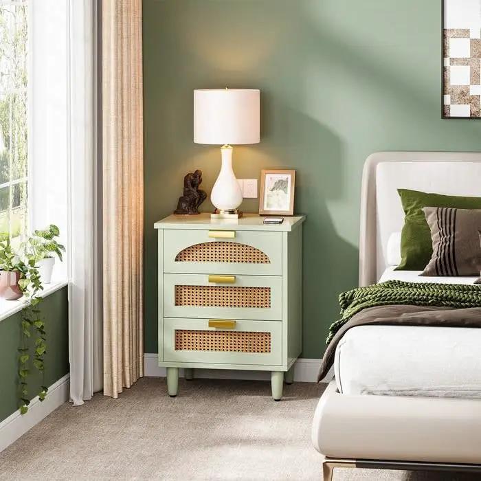 Retro Mid-Century Modern 3 Drawer Bedside Table Nightstand in Mint Green by HomePacific
