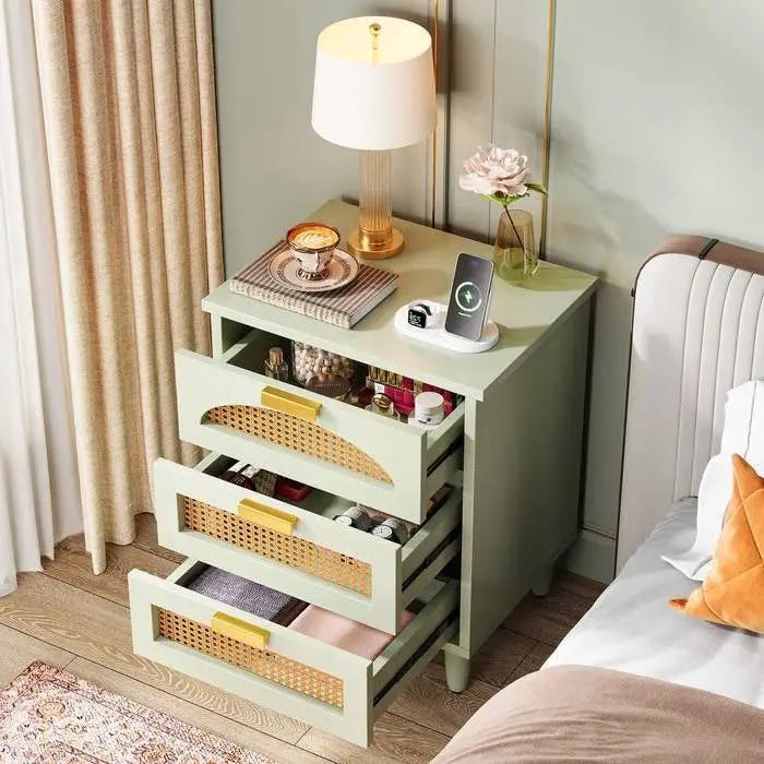 Retro Mid-Century Modern 3 Drawer Bedside Table Nightstand in Mint Green by HomePacific