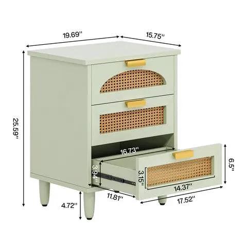 Retro Mid-Century Modern 3 Drawer Bedside Table Nightstand in Mint Green by HomePacific