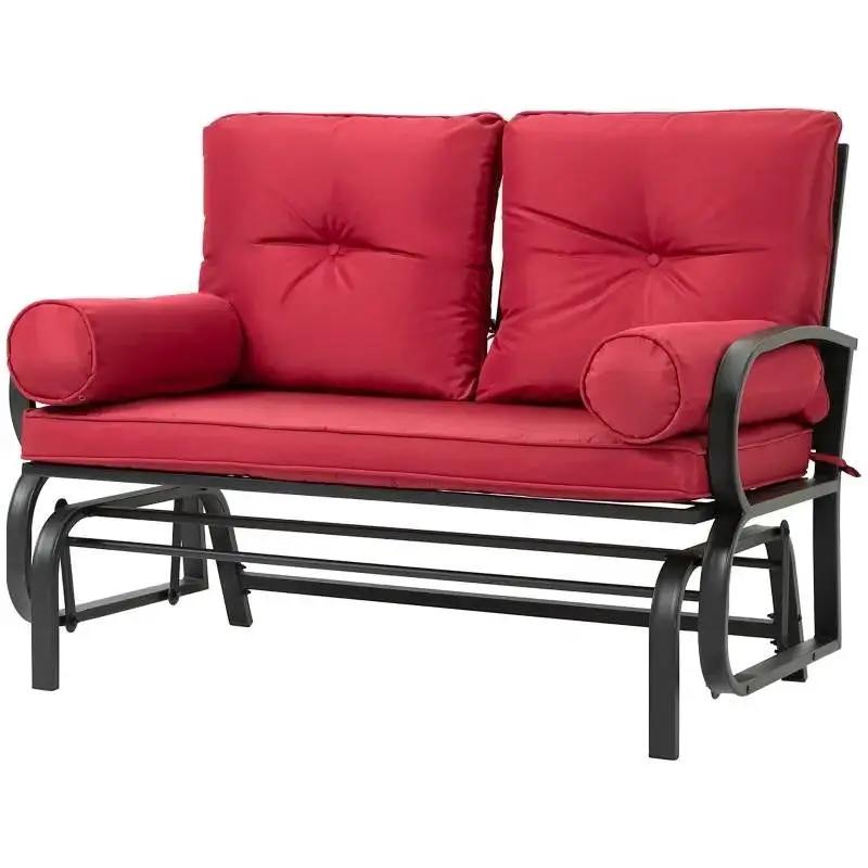 Steel Outdoor Garden Patio Rocking Glider Chair Loveseat with Red Cushions by HomePacific