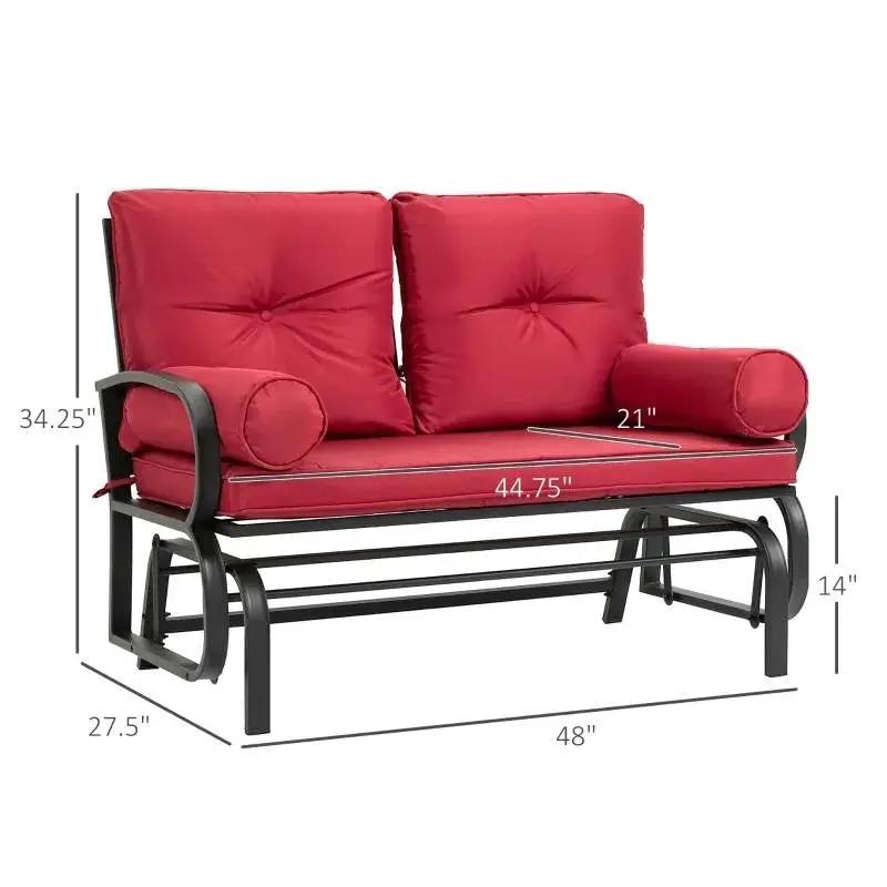 Steel Outdoor Garden Patio Rocking Glider Chair Loveseat with Red Cushions by HomePacific