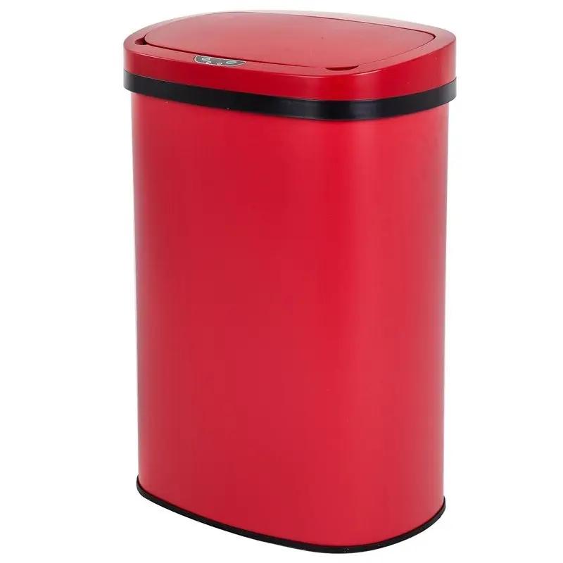 Red 13 Gallon Stainless Steel Motion Sensor Trash Can by HomePacific