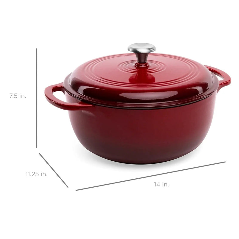 6 Quart Large Red Enamel Cast-Iron Dutch Oven Kitchen Cookware by HomePacific