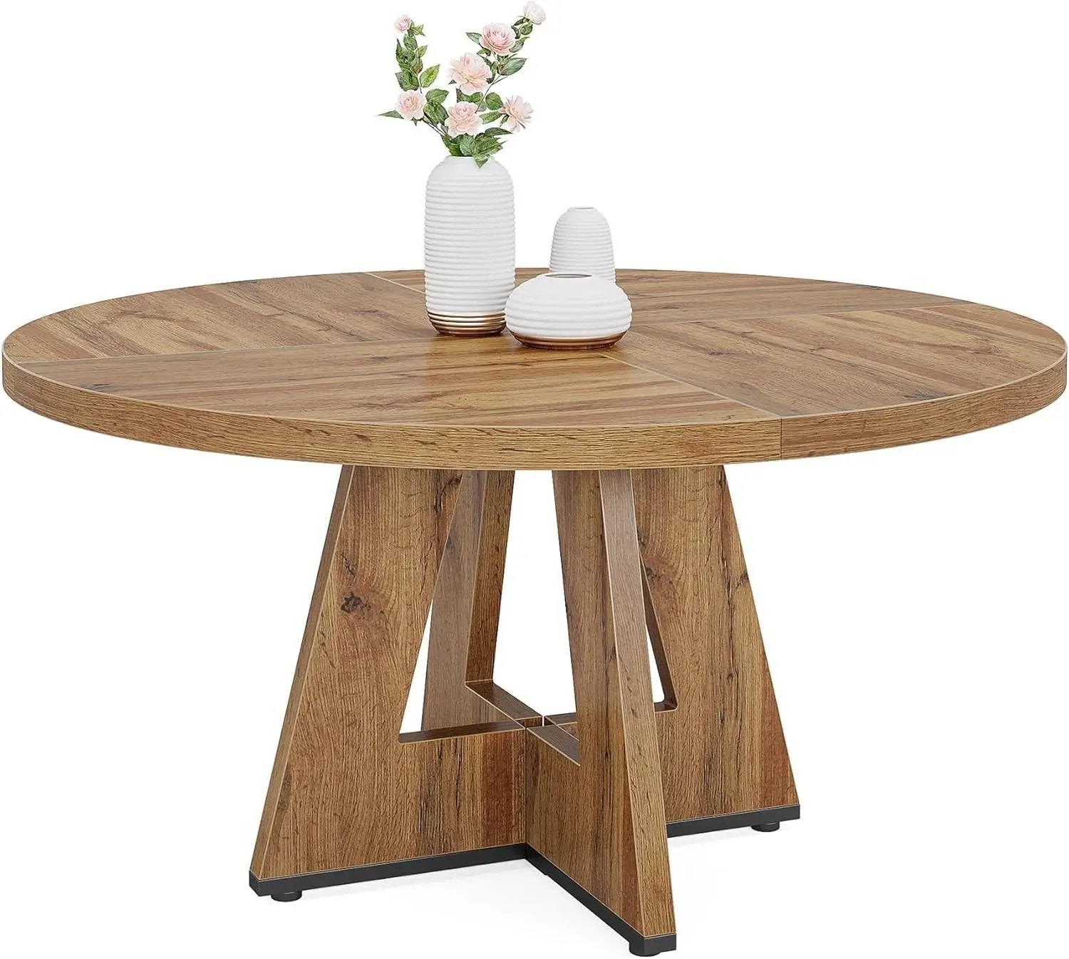 Modern Kitchen 4-Person Circular Dining Table in Retro Brown Wood Finish by HomePacific