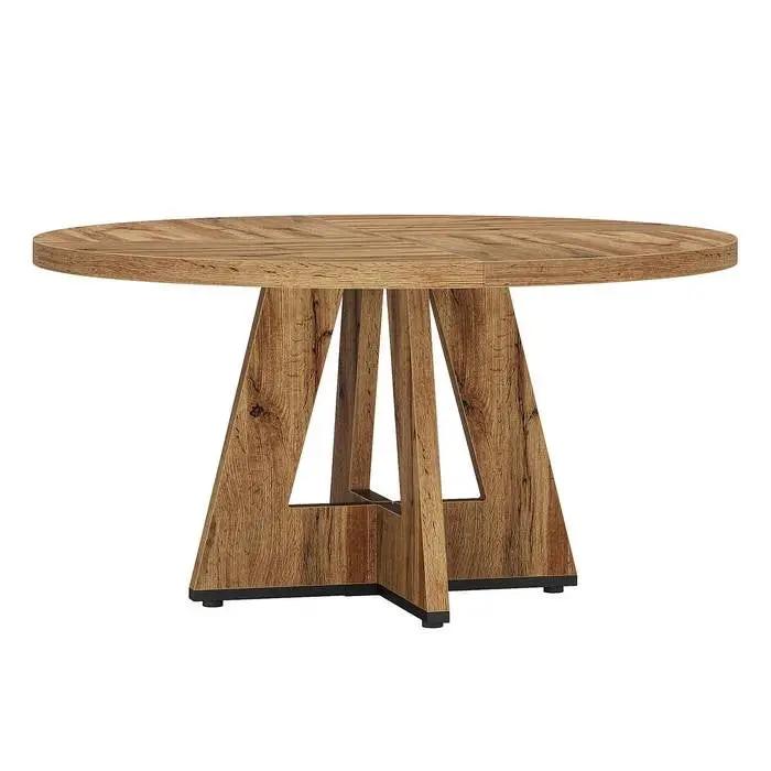 Modern Kitchen 4-Person Circular Dining Table in Retro Brown Wood Finish by HomePacific
