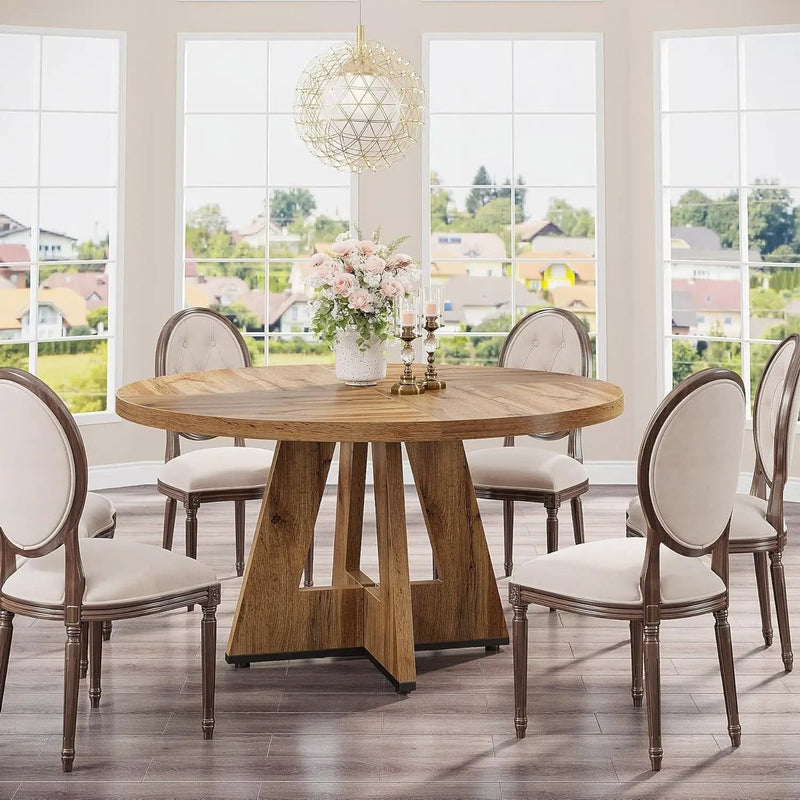 Modern Kitchen 4-Person Circular Dining Table in Retro Brown Wood Finish by HomePacific