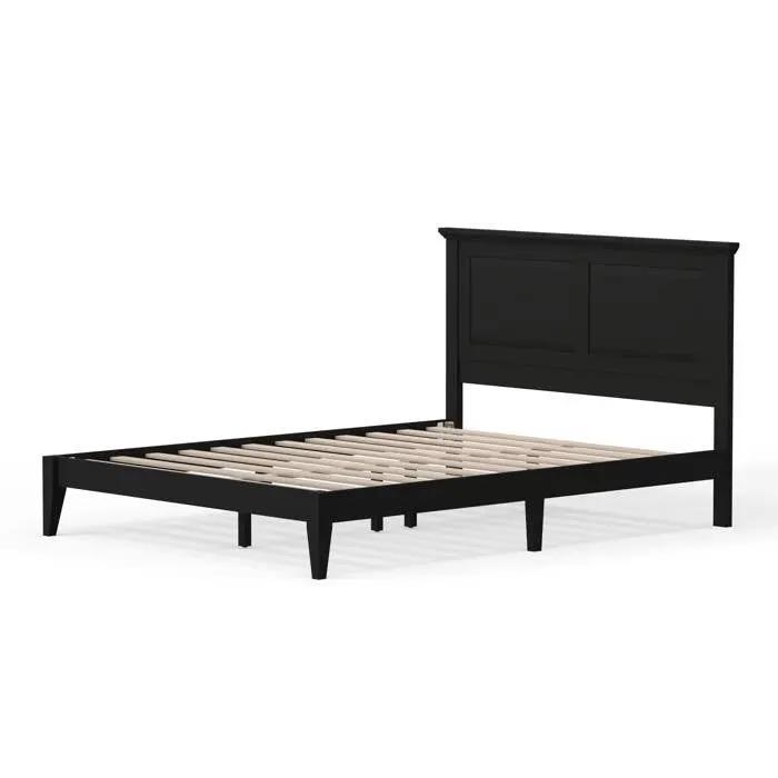 Queen Traditional Solid Oak Wooden Platform Bed Frame with Headboard in Black by HomePacific