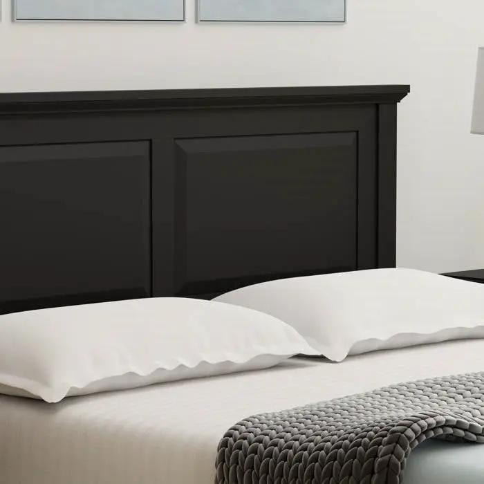 King Traditional Solid Oak Wooden Platform Bed Frame with Headboard in Black by HomePacific