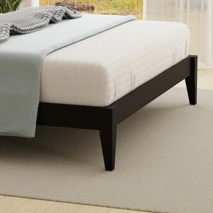 King Traditional Solid Oak Wooden Platform Bed Frame with Headboard in Black by HomePacific